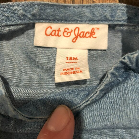 Cat & Jack Baby Girl Blue Jean Romper with elastic waist 18 months - Picture 2 of 2